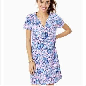 Lilly Pulitzer Essie Dress XL Blue Pink Shift Jelly Fish Resort Preppy Beach